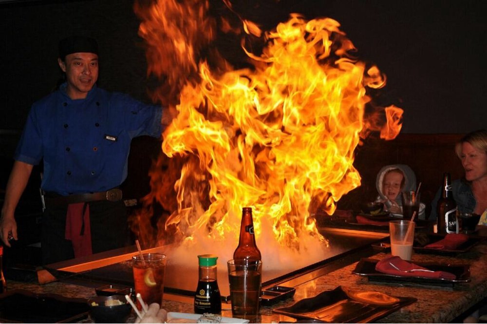 Fire on a hibachi grill