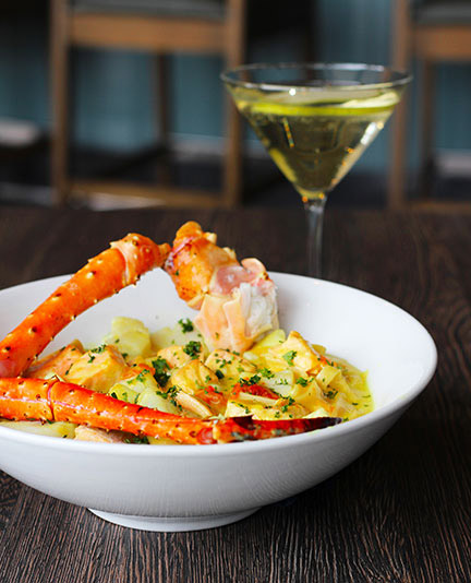 Pasta with crab legs.