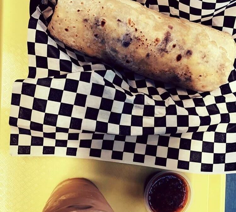 Burrito and an iced drink
