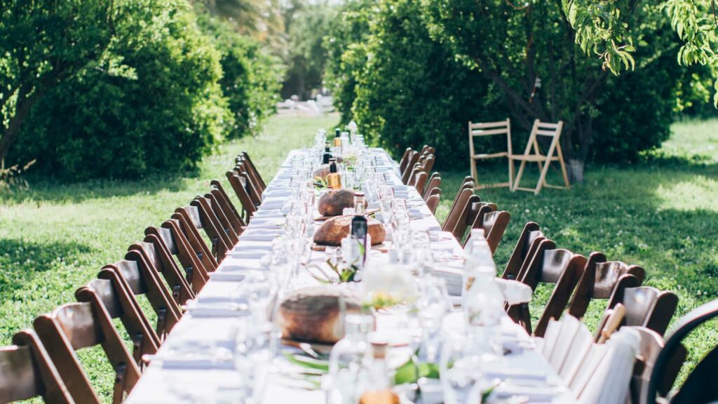 Outdoor wedding table with place settings